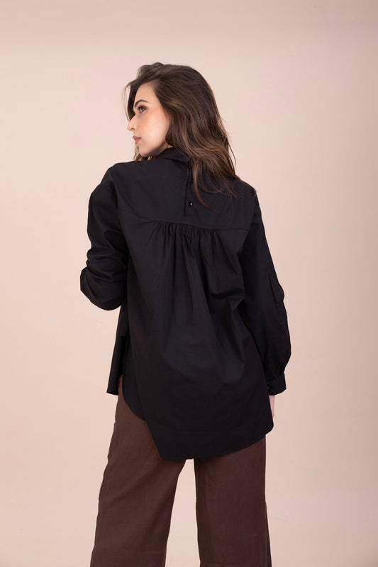 BLACK OVERSIZED SHIRT β High Low Cotton Top