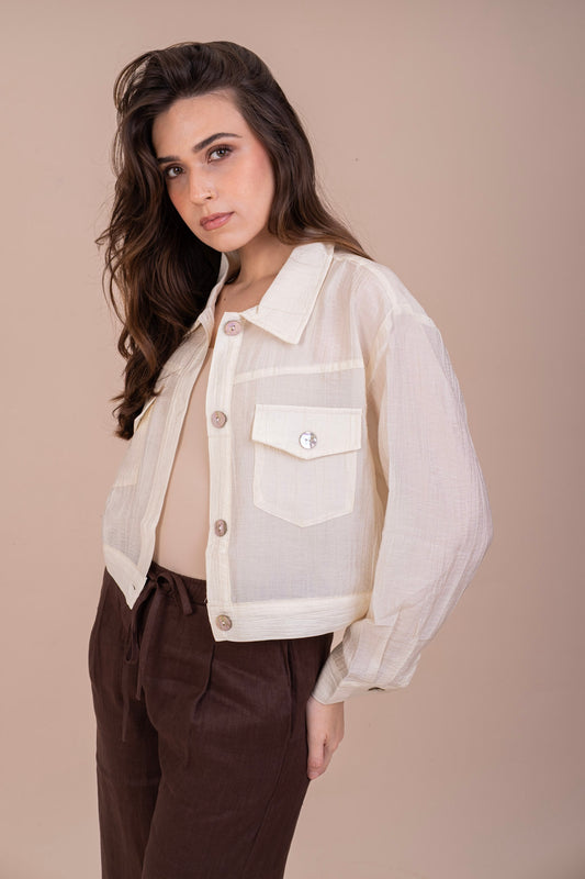 PASTEL CARGO CROP SHIRT - IVORY