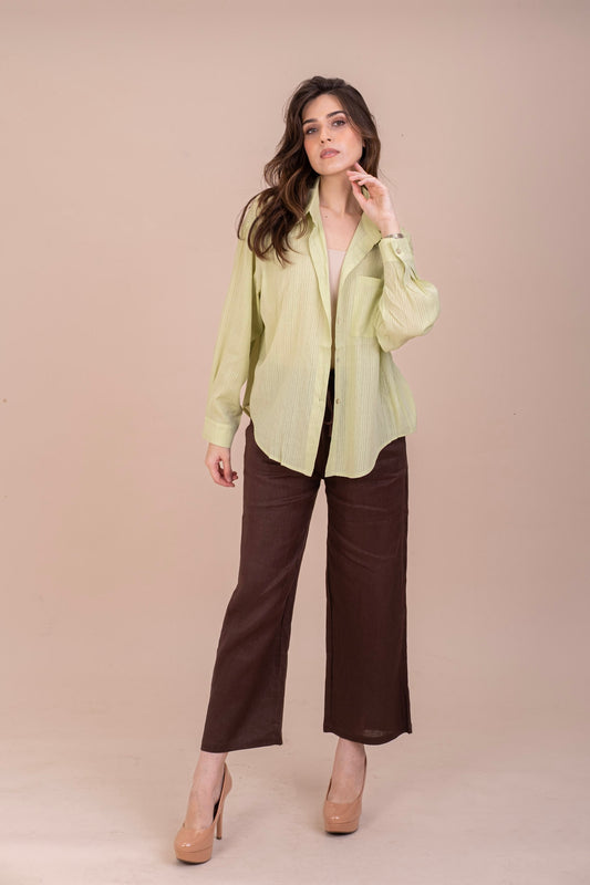 PASTEL OLIVE GREEN OVERSIZED BUTTON-UP SHIRT