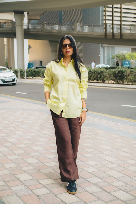 PASTEL YELLOW OVERSIZED PREMIUM COTTON SHIRT FOR WOMEN | Everyday Essential