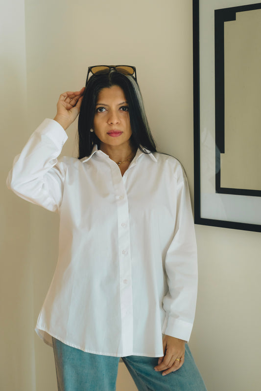 WHITE OVERSIZED PREMIUM COTTON SHIRT FOR WOMEN | Everyday Essential