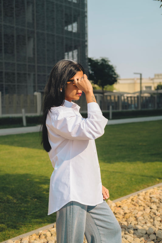WHITE OVERSIZED PREMIUM COTTON SHIRT FOR WOMEN | Everyday Essential