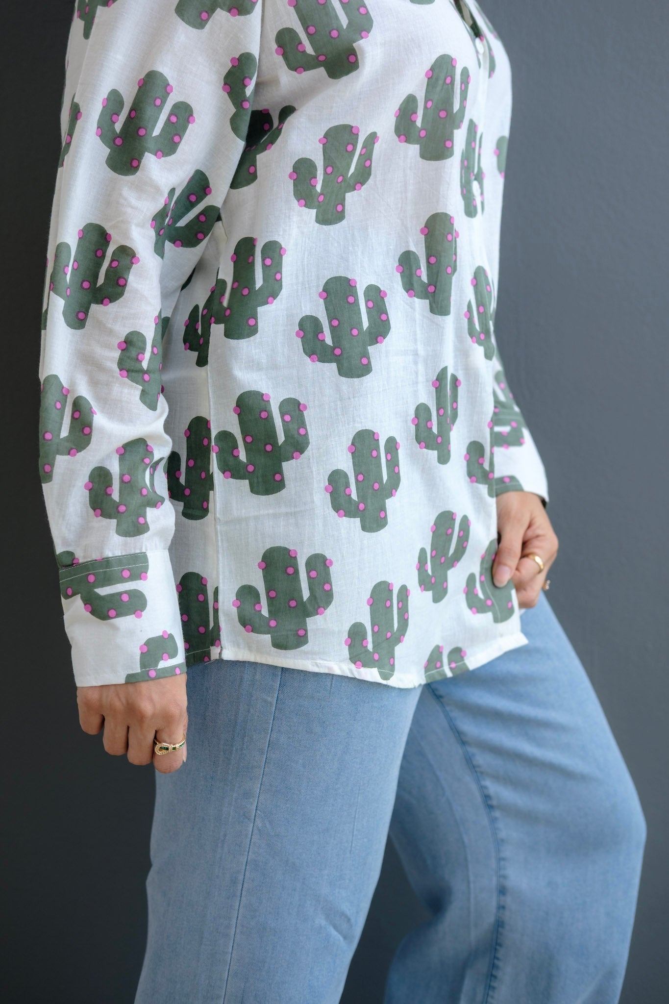 🌵 Sarah Cacti Cotton Mul Shirt - Summer Shirt for Women