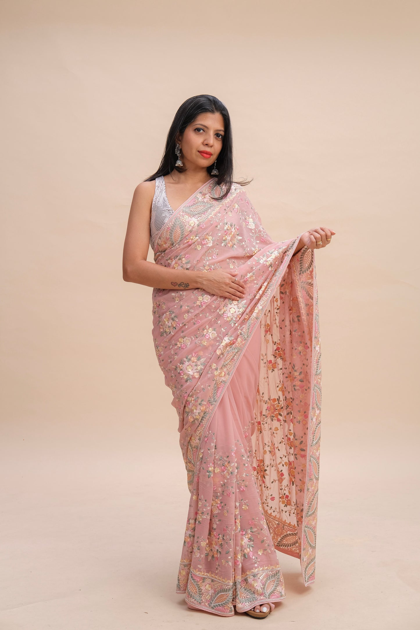 BLUSH PINK EMBROIDERED SAREE
