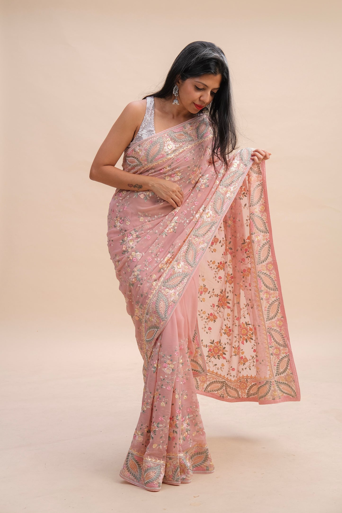 BLUSH PINK EMBROIDERED SAREE