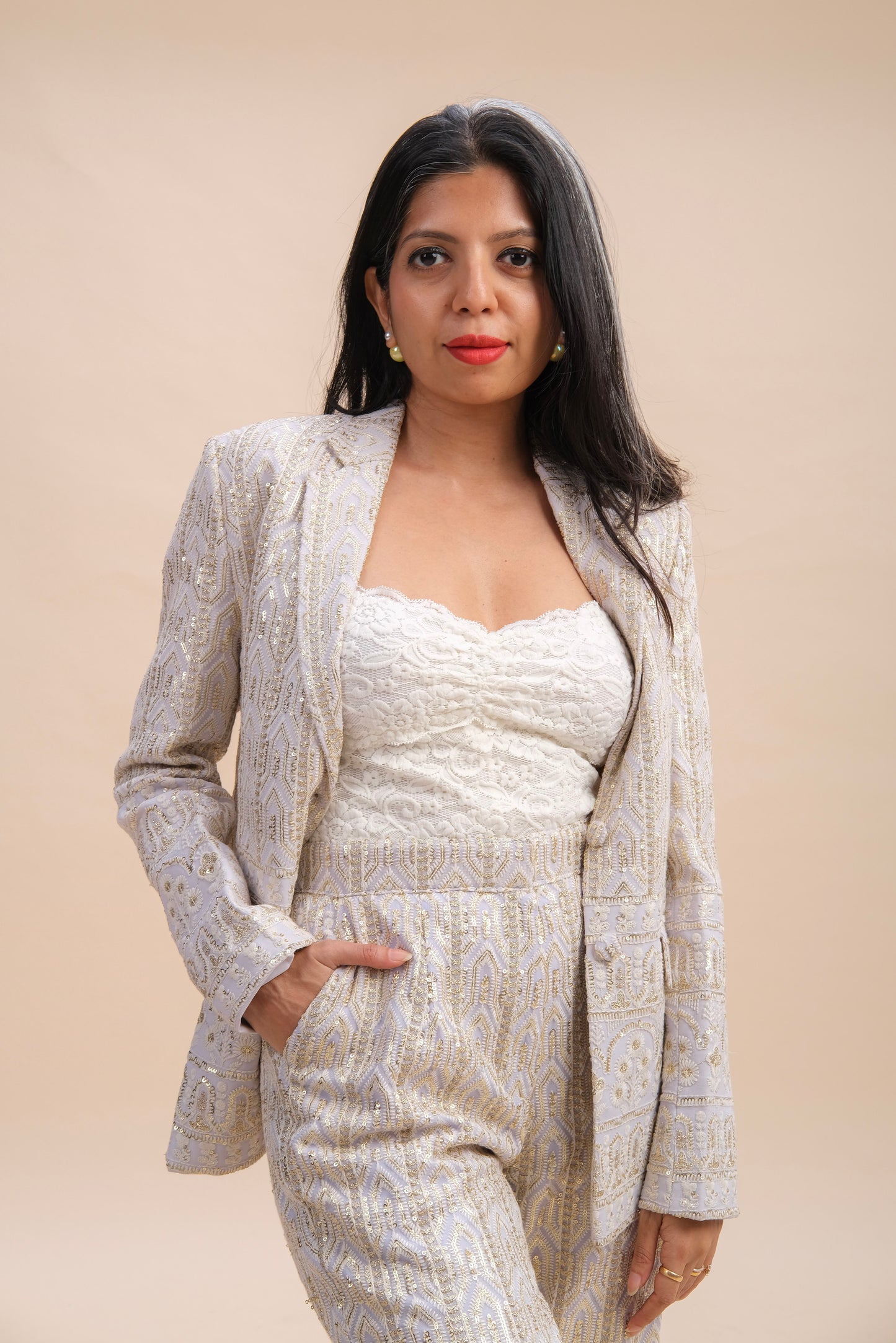 LUXE POWDER BLUE EMBROIDERED BLAZER