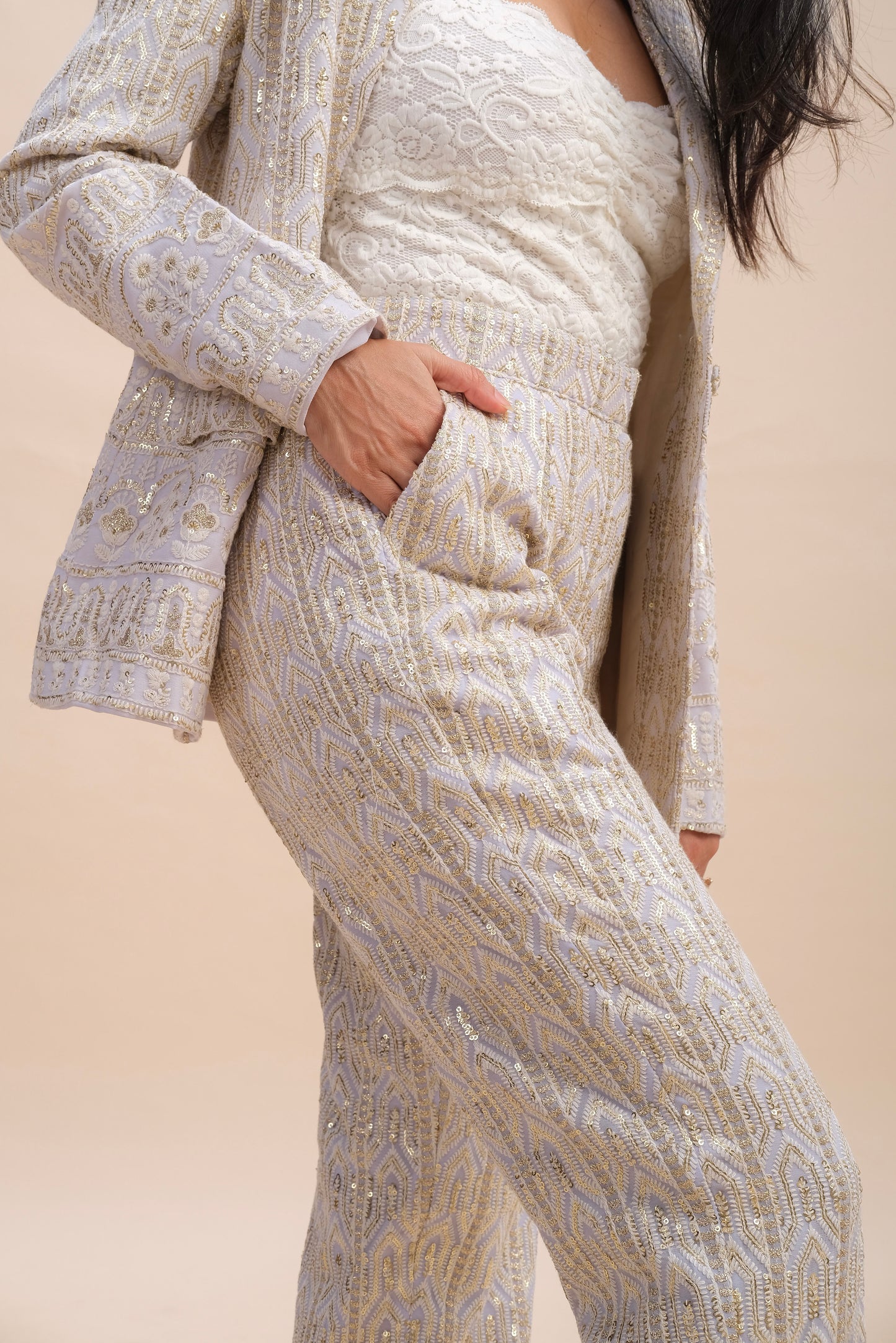 LUXE POWDER BLUE EMBROIDERED TROUSERS