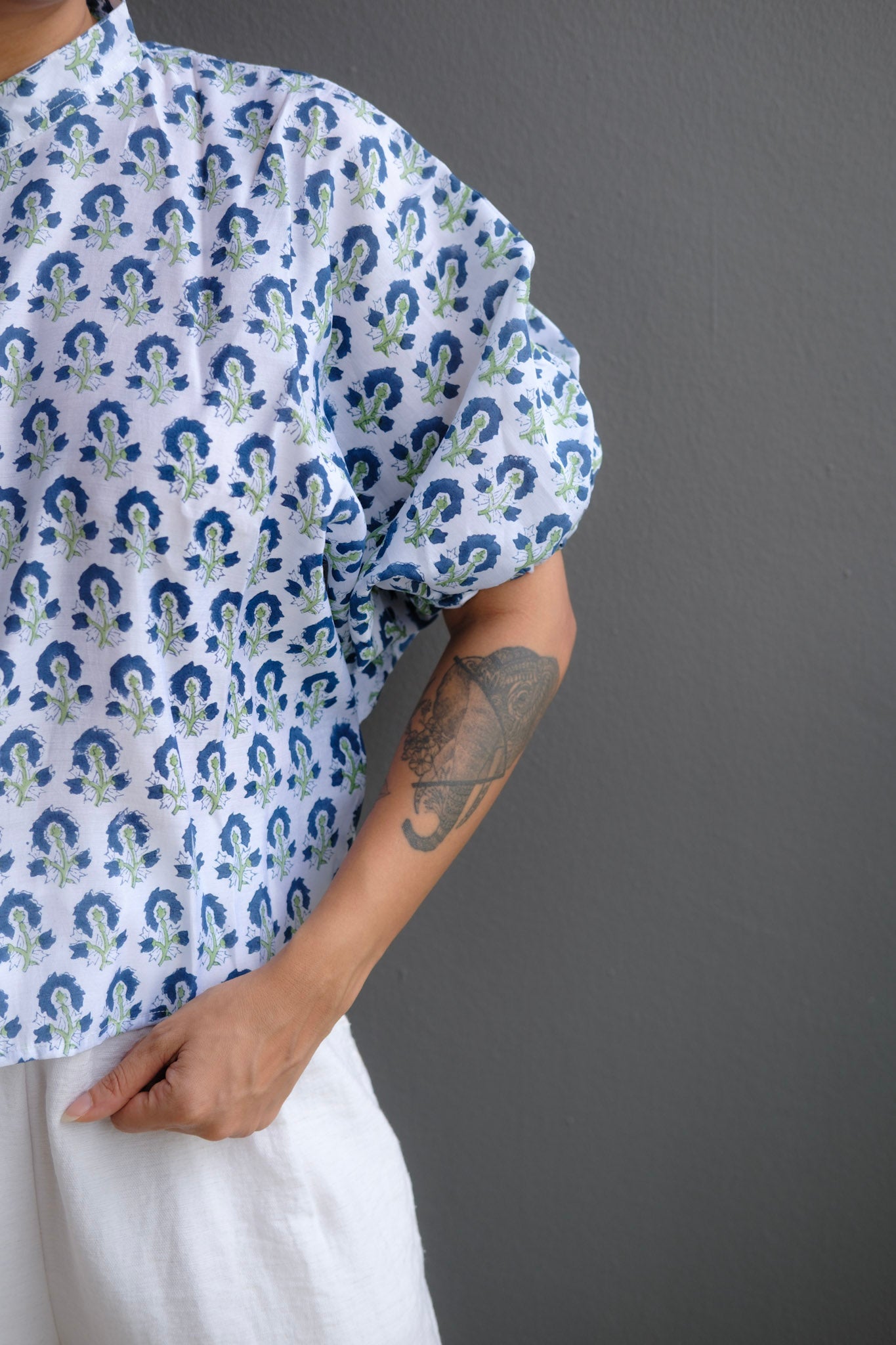 Indie Bloom - Hand Block Printed Cotton Puff Sleeve Shirt for Women