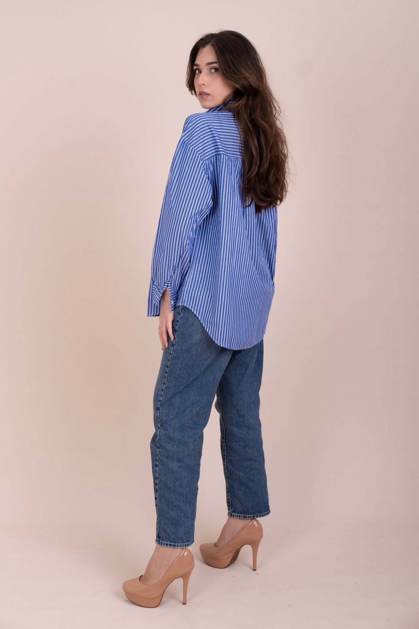 STRIPE & SEEK | Blue Oversized Cotton Shirt for Women