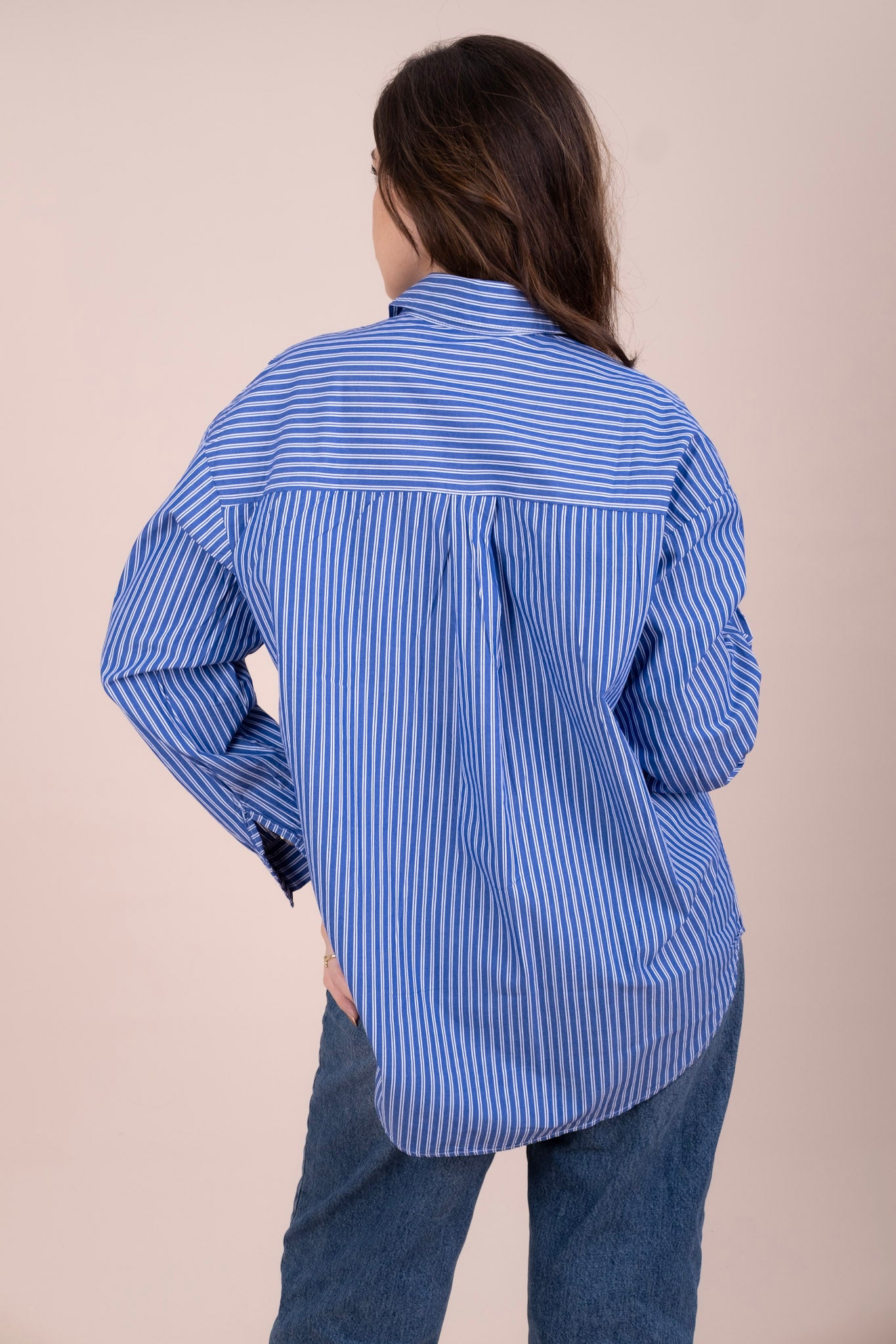 STRIPE & SEEK | Blue Oversized Cotton Shirt for Women