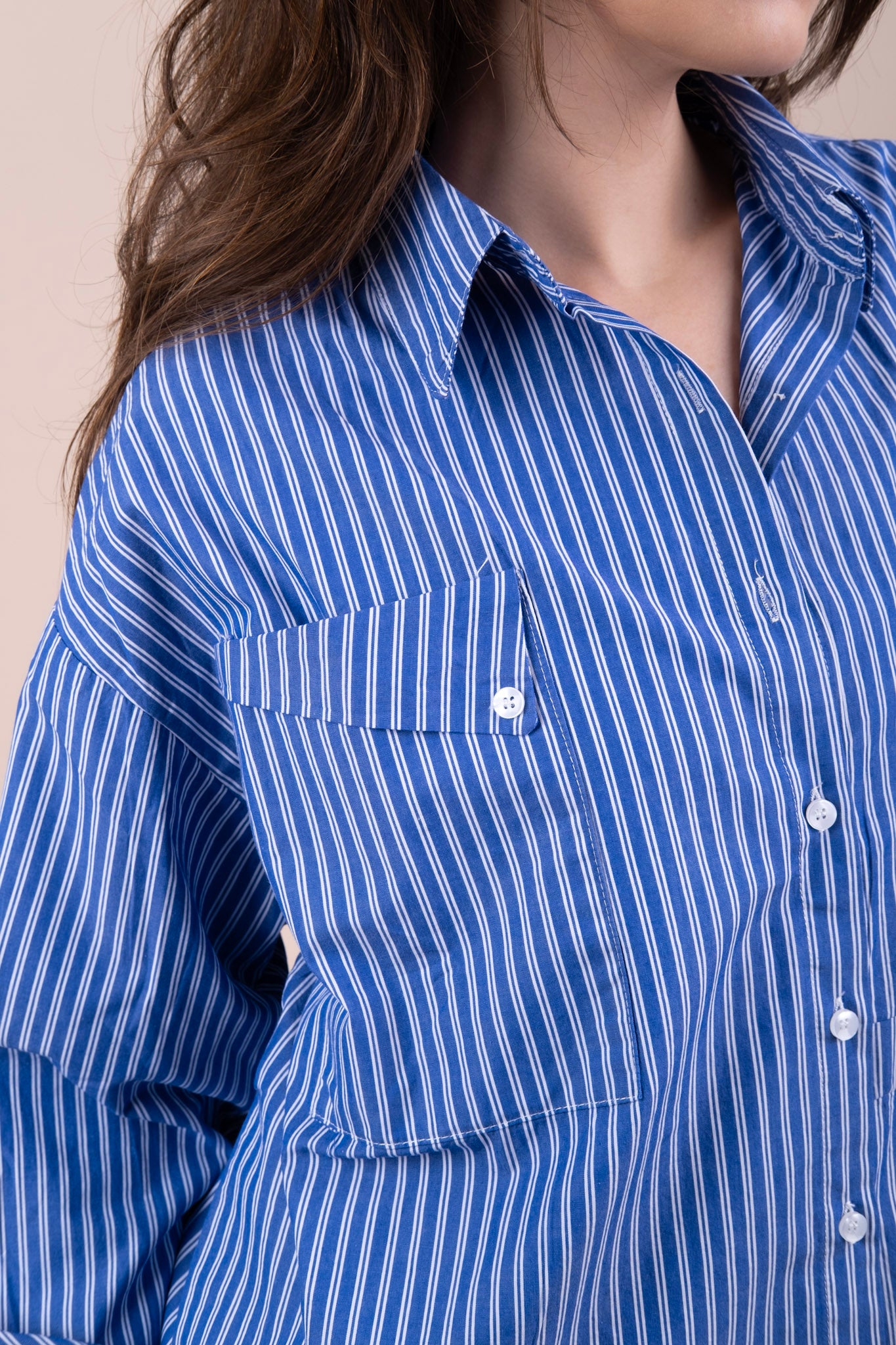 STRIPE & SEEK | Blue Oversized Cotton Shirt for Women