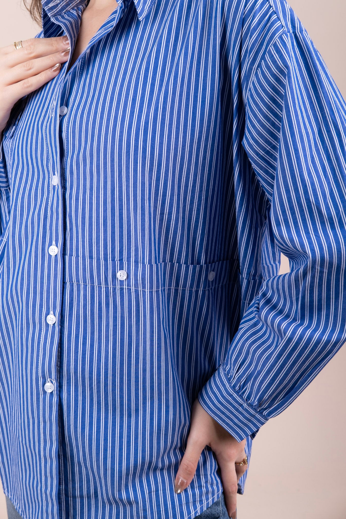 STRIPE & SEEK | Blue Oversized Cotton Shirt for Women