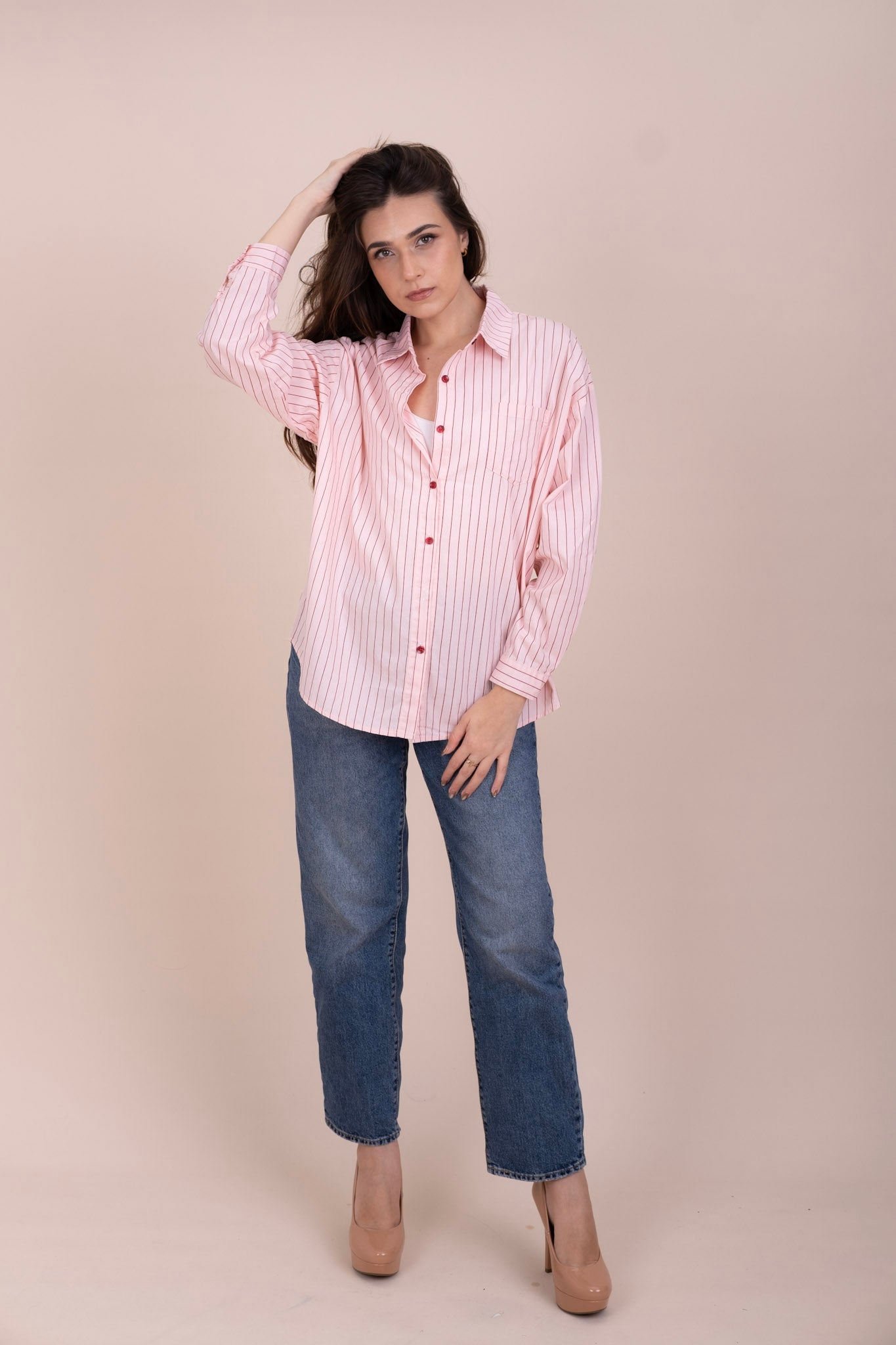 PINK COSMOS -  PINSTRIPE SHIRT
