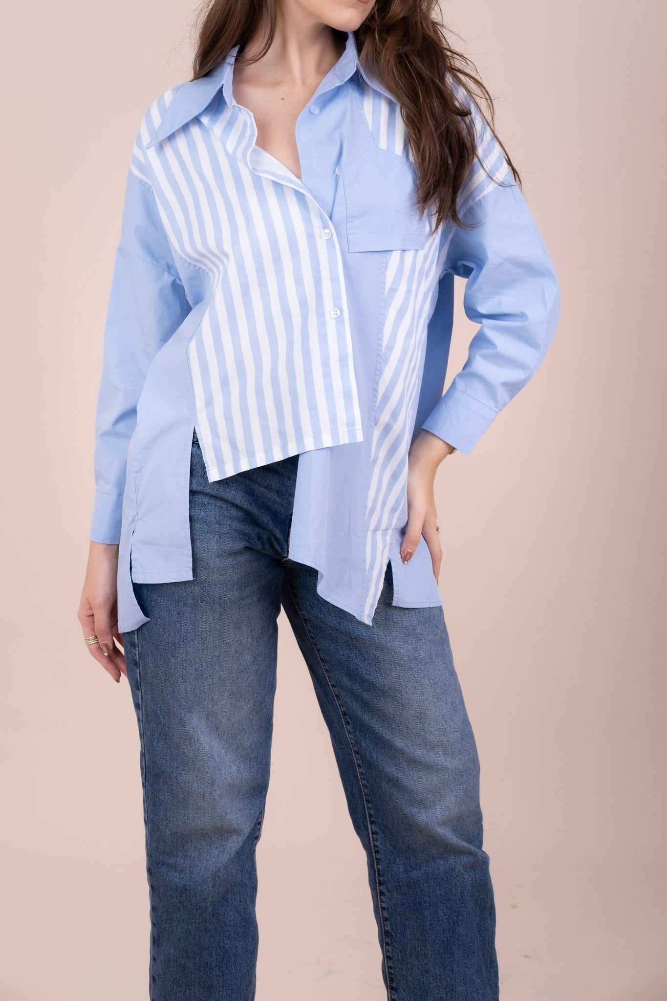 PENNY BLUE - ASYMMETRIC BUTTON-UP SHIRT
