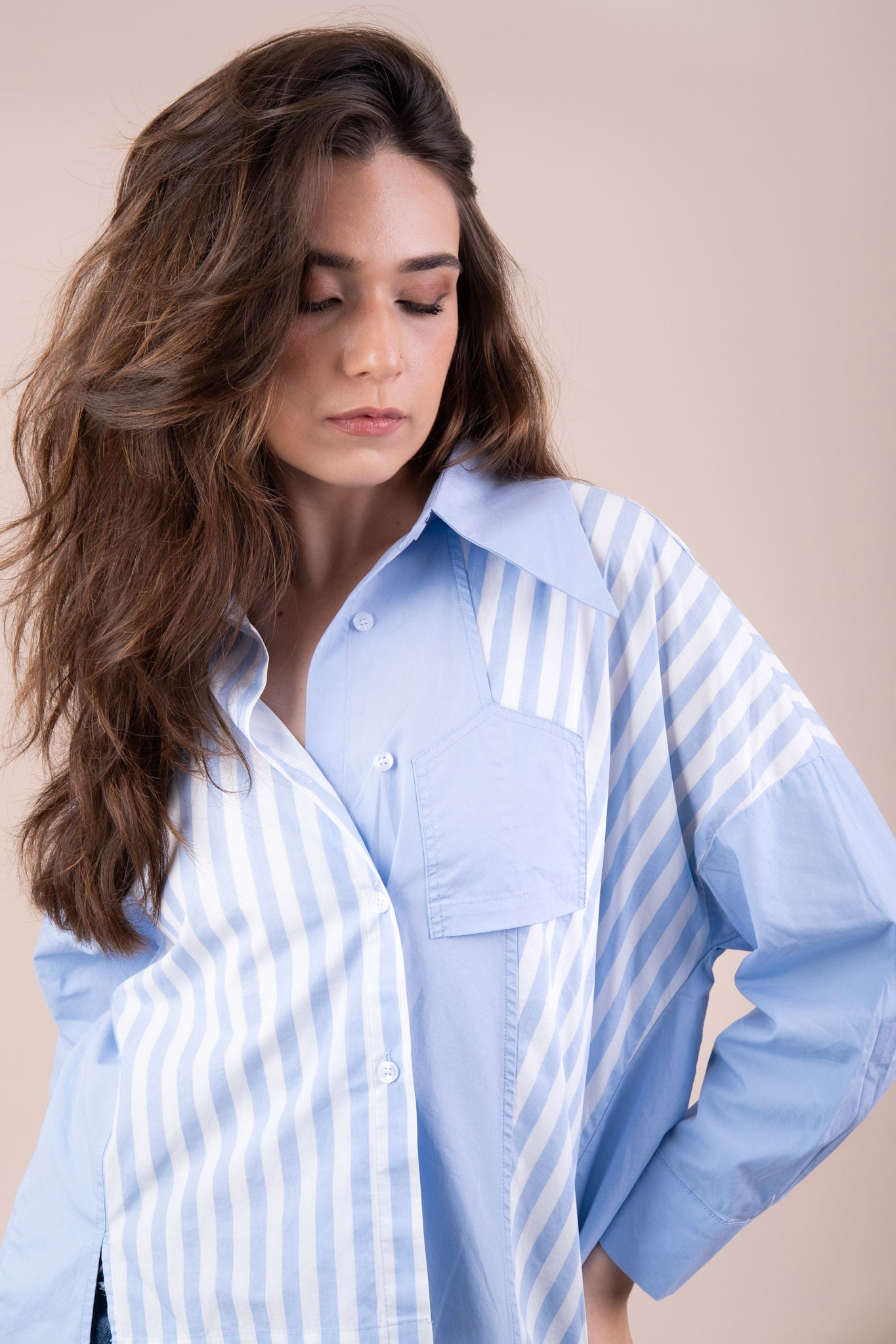 PENNY BLUE - ASYMMETRIC BUTTON-UP SHIRT