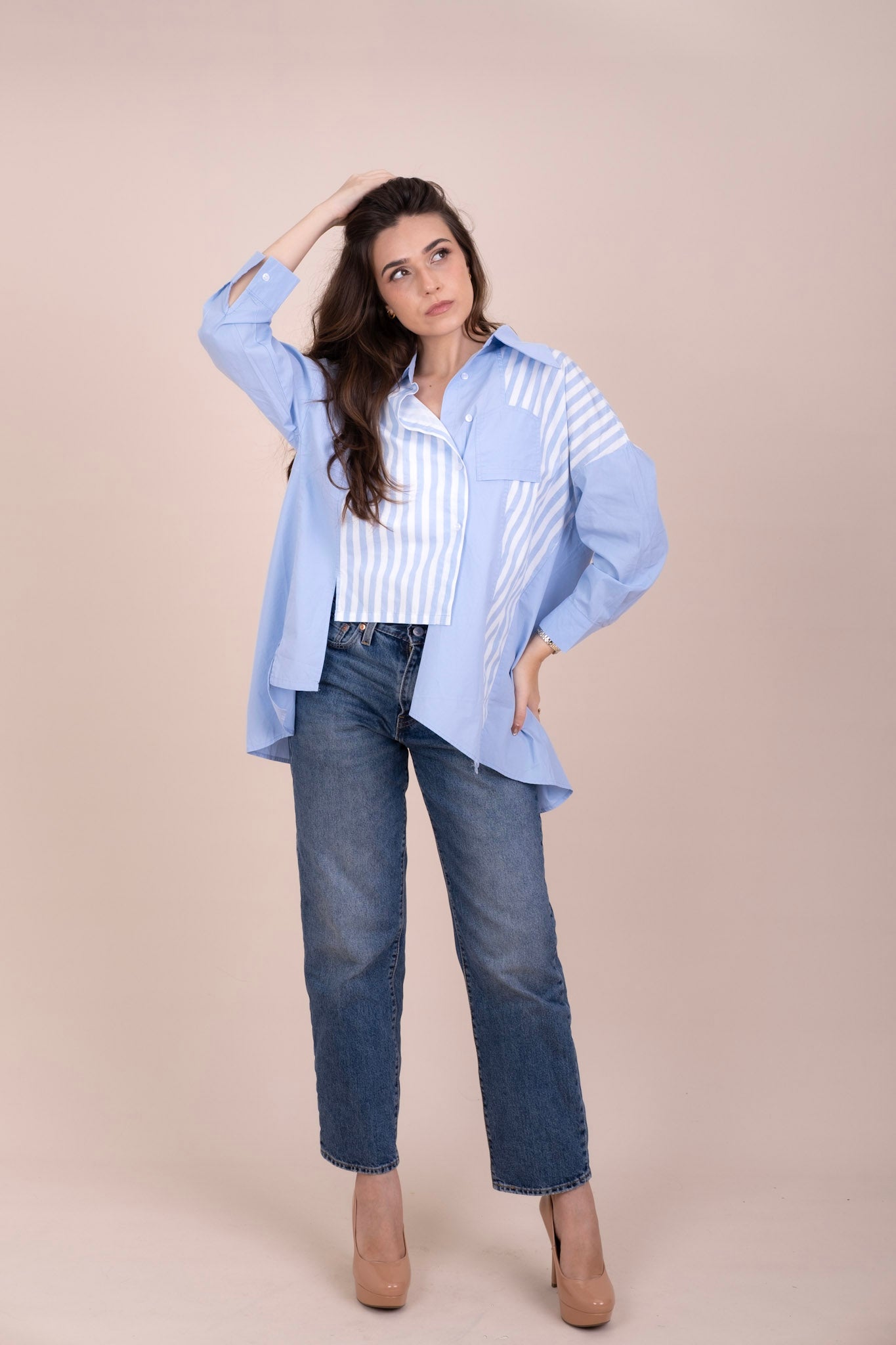 PENNY BLUE - ASYMMETRIC BUTTON-UP SHIRT