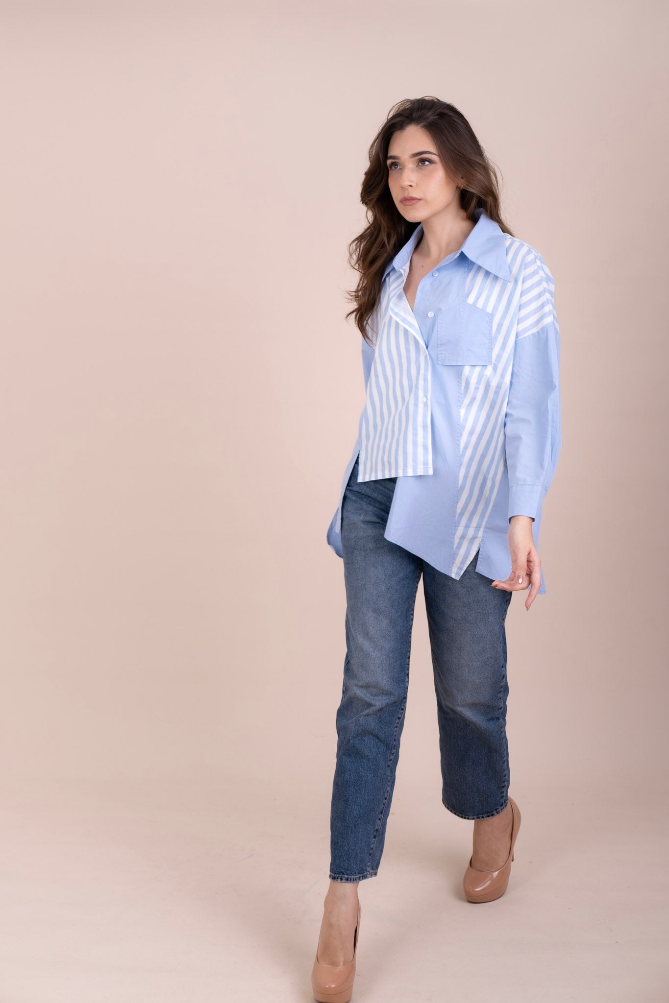 PENNY BLUE - ASYMMETRIC BUTTON-UP SHIRT