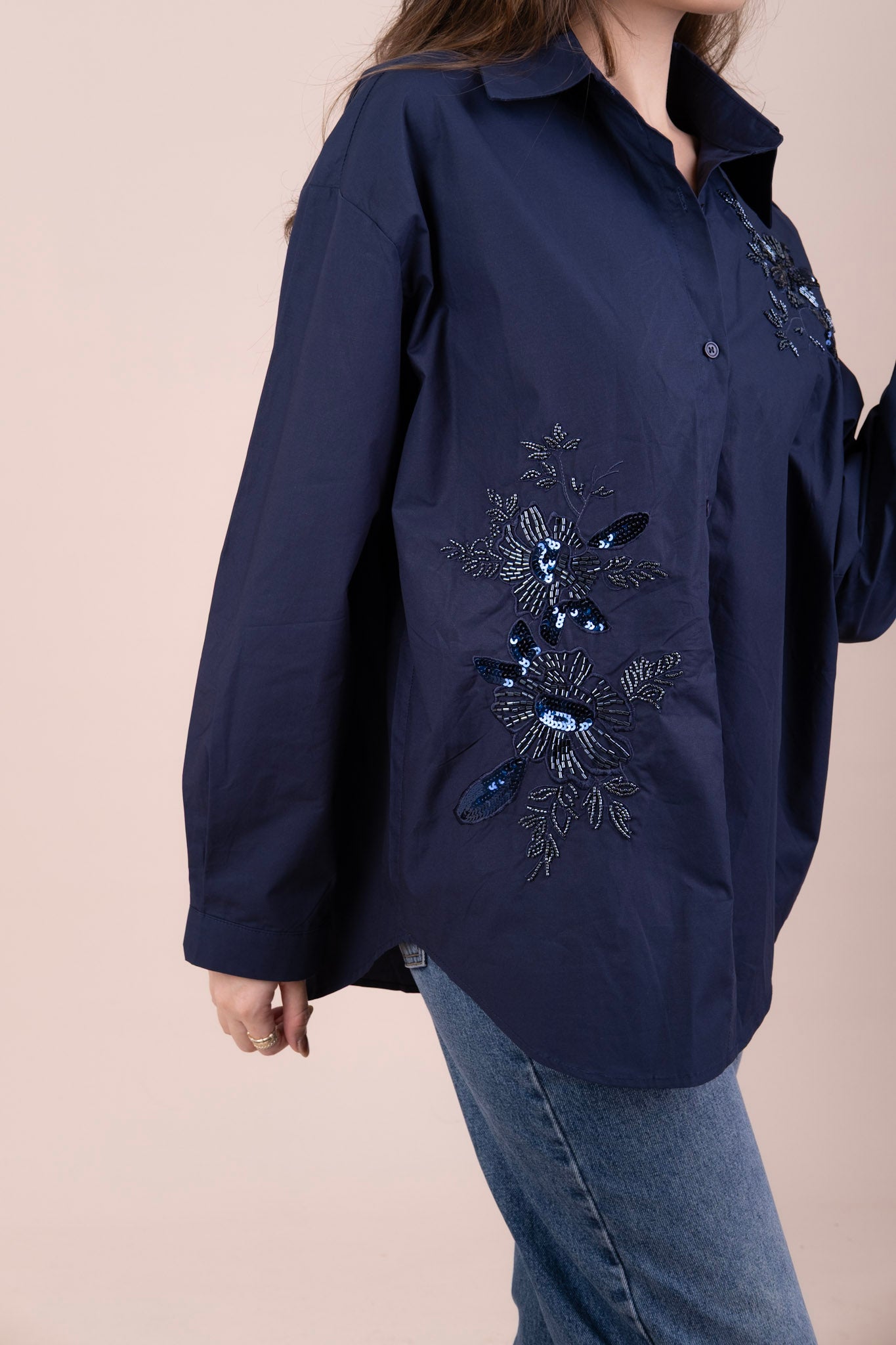 SAPPHIRE - BLUE SEQUIN LINEN SHIRT