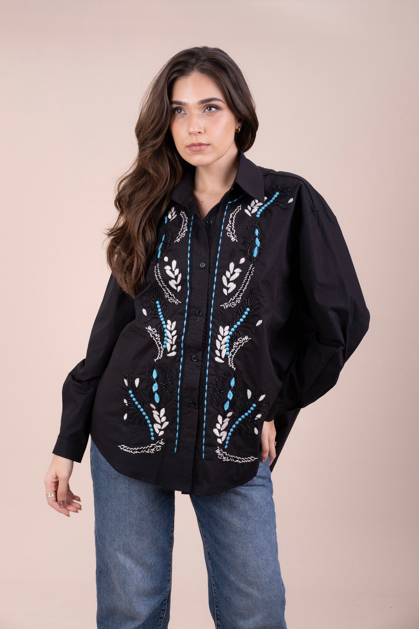 EBONY - BLACK EMBROIDERED LINEN SHIRT