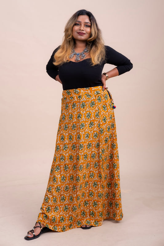 MUSTARD YELLOW COTTON MAXI SKIRT