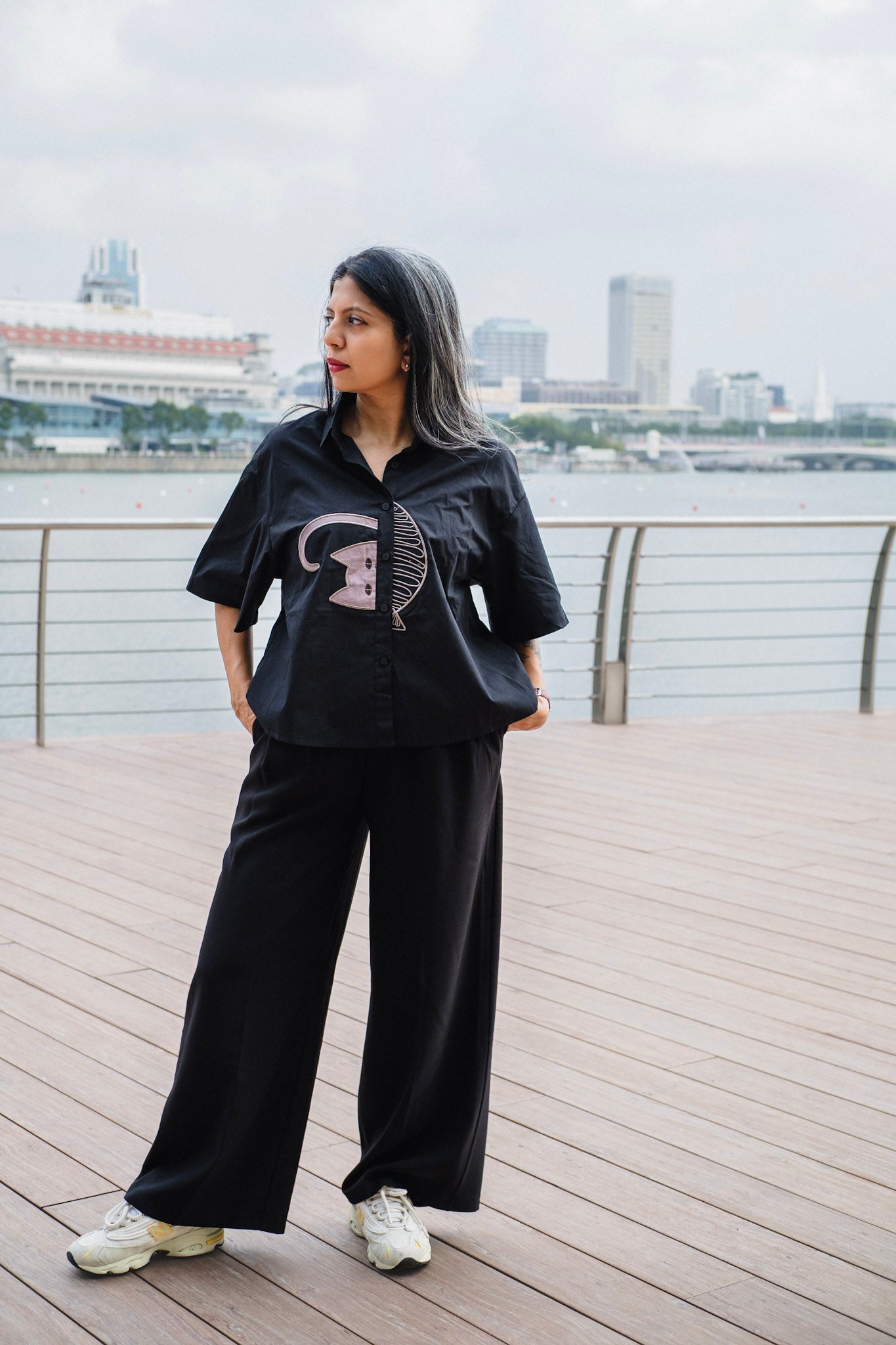 BOXY BLACK - Japanese-Style Oversized Half Sleeve Shirt