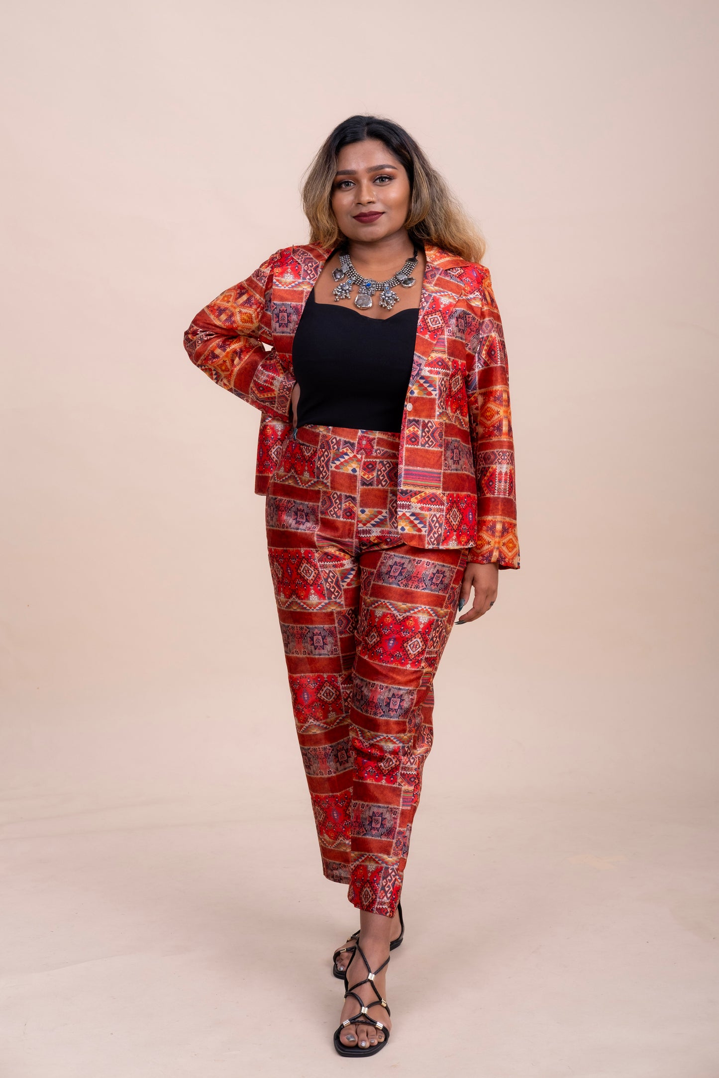 CO-ORD SET : ORANGE LAPEL COLLAR JACKET AND TROUSER