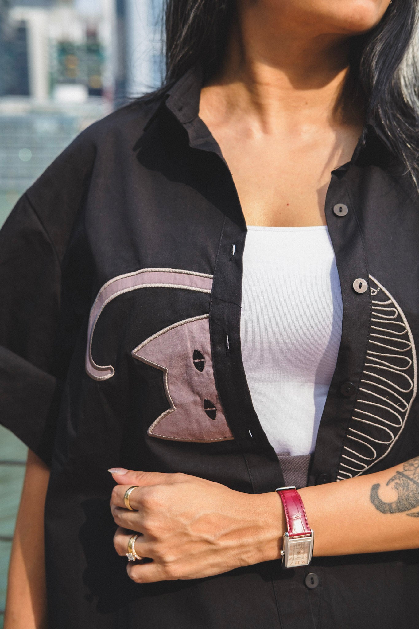 BOXY BLACK - Japanese-Style Oversized Half Sleeve Shirt