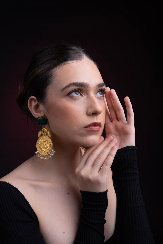 SITARA EMERALD GREEN & GOLD EARRING