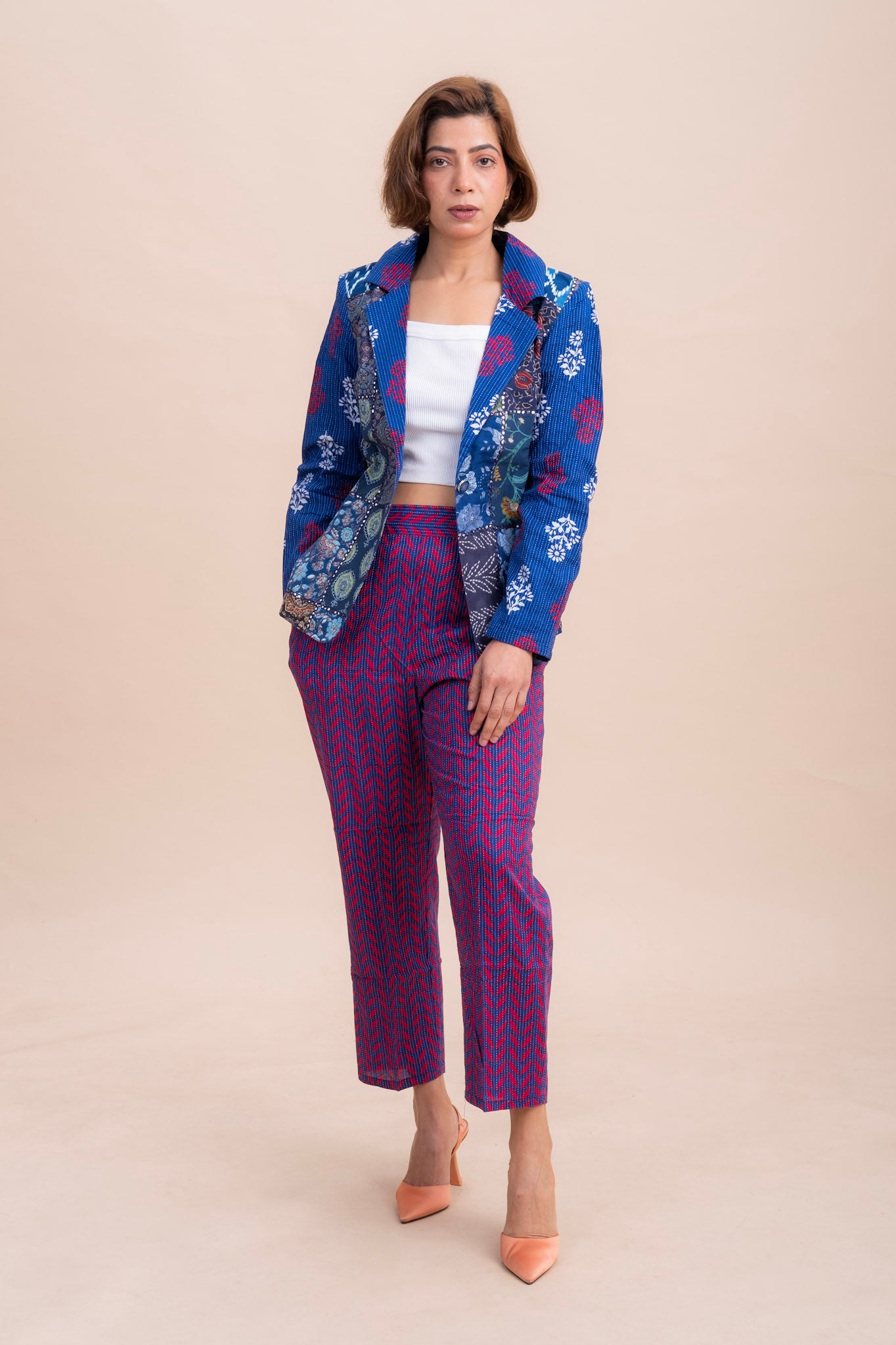 CO-ORD SET : BLUE LAPEL COLLAR JACKET AND TROUSER