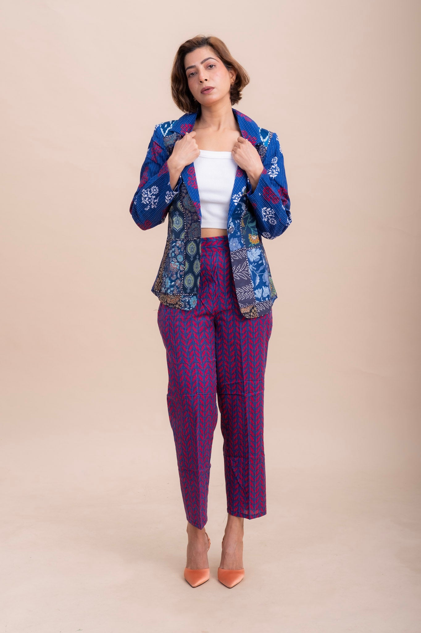 CO-ORD SET : BLUE LAPEL COLLAR JACKET AND TROUSER