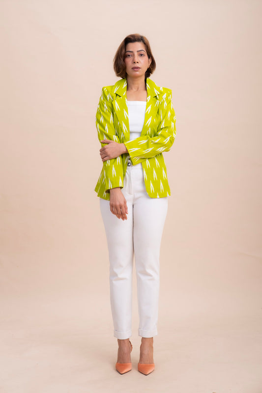 GREEN IKAT COTTON BLAZER β Tailored Office & Casual Jacket for Women