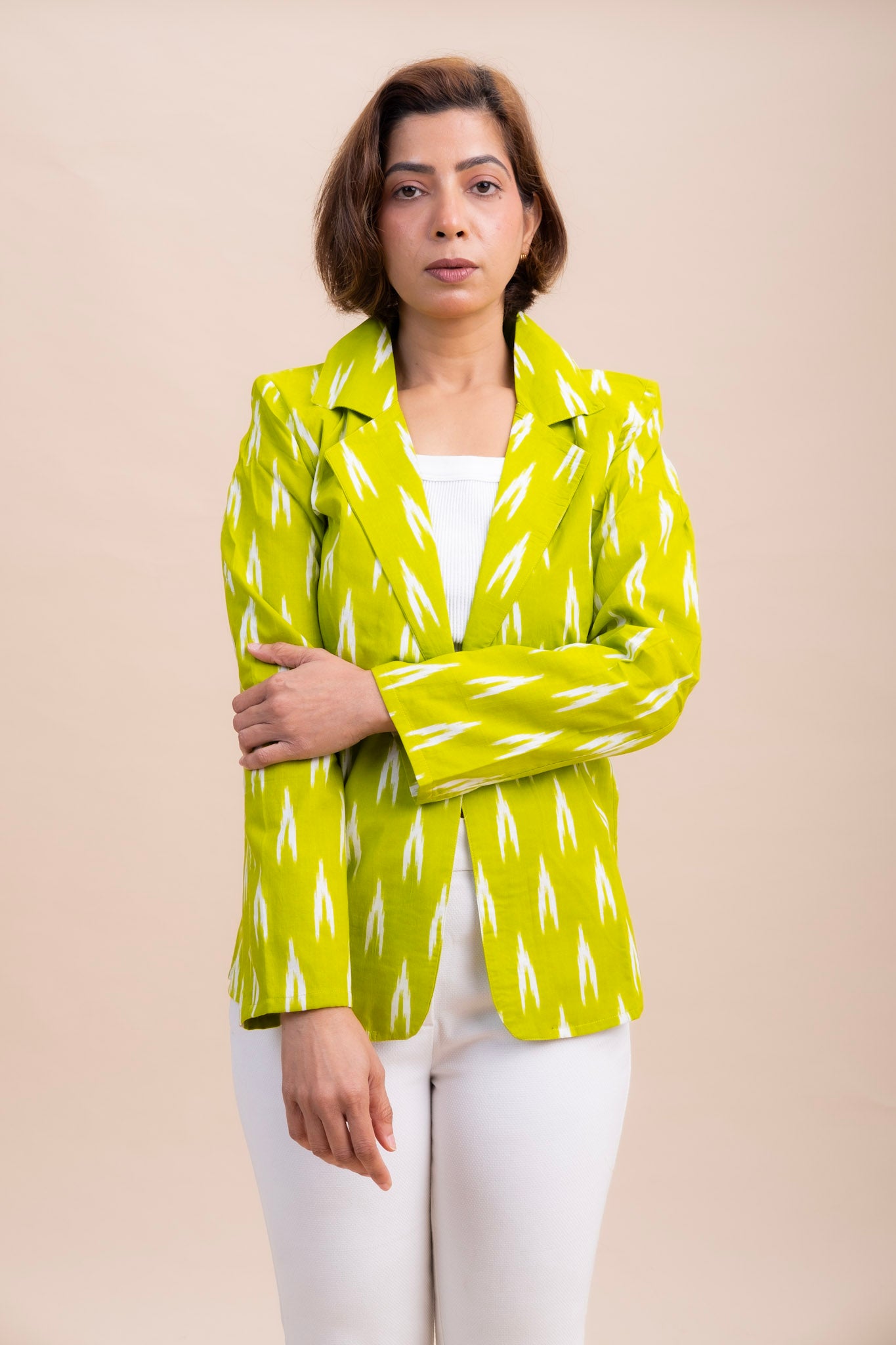 GREEN IKAT PRINTED SINGLE BREASTED JACKET