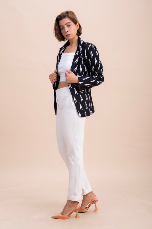 IKAT PRINTED BLACK WOMEN'S BLAZER JACKET