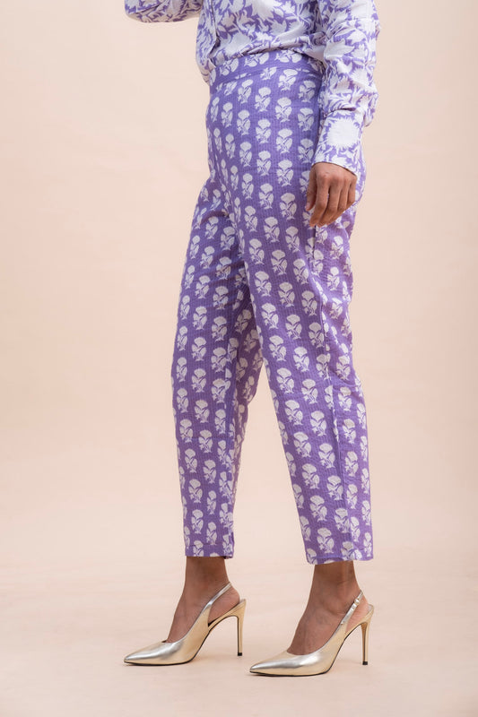 LAVENDER FLORAL PRINTED TROUSER IN COTTON