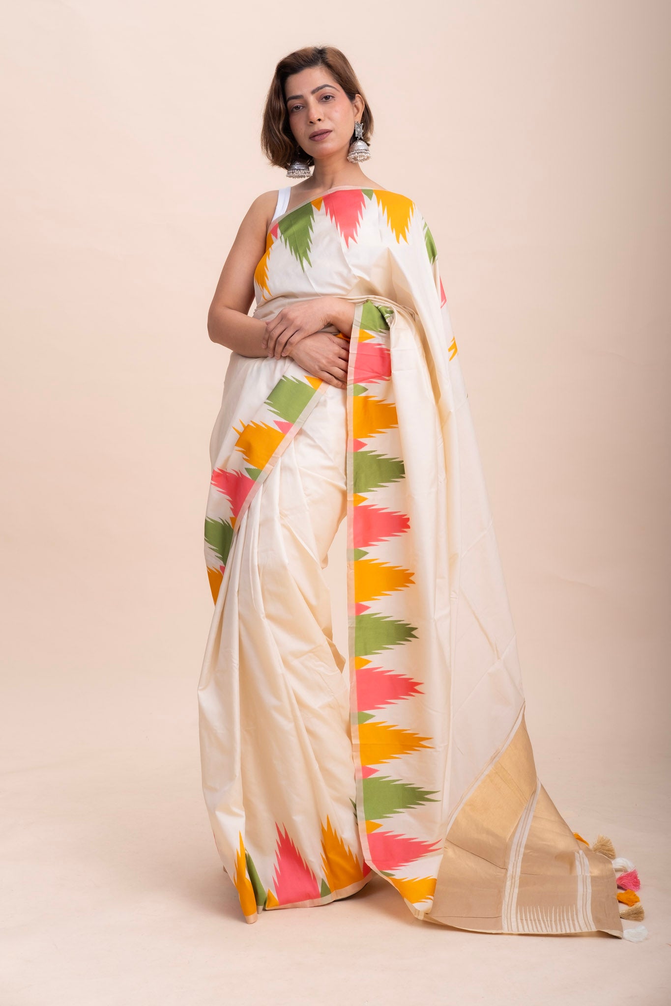 IVORY TEMPLE DESIGN SAREE