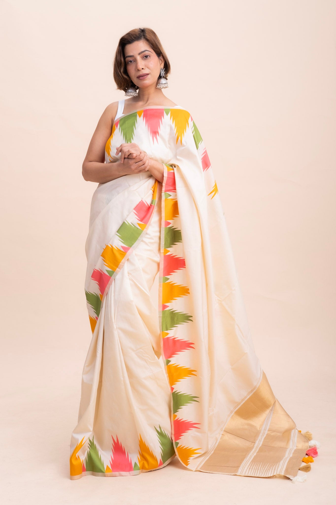 IVORY TEMPLE DESIGN SAREE