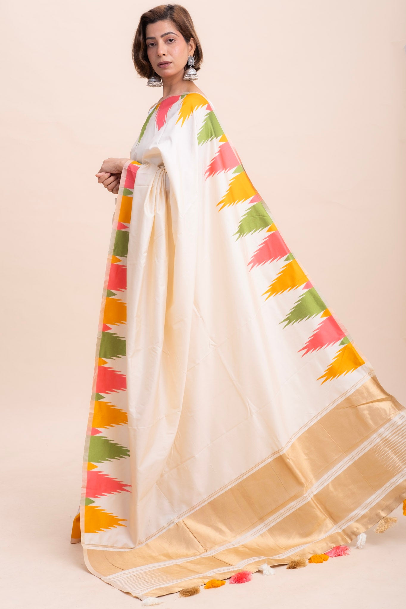 IVORY TEMPLE DESIGN SAREE