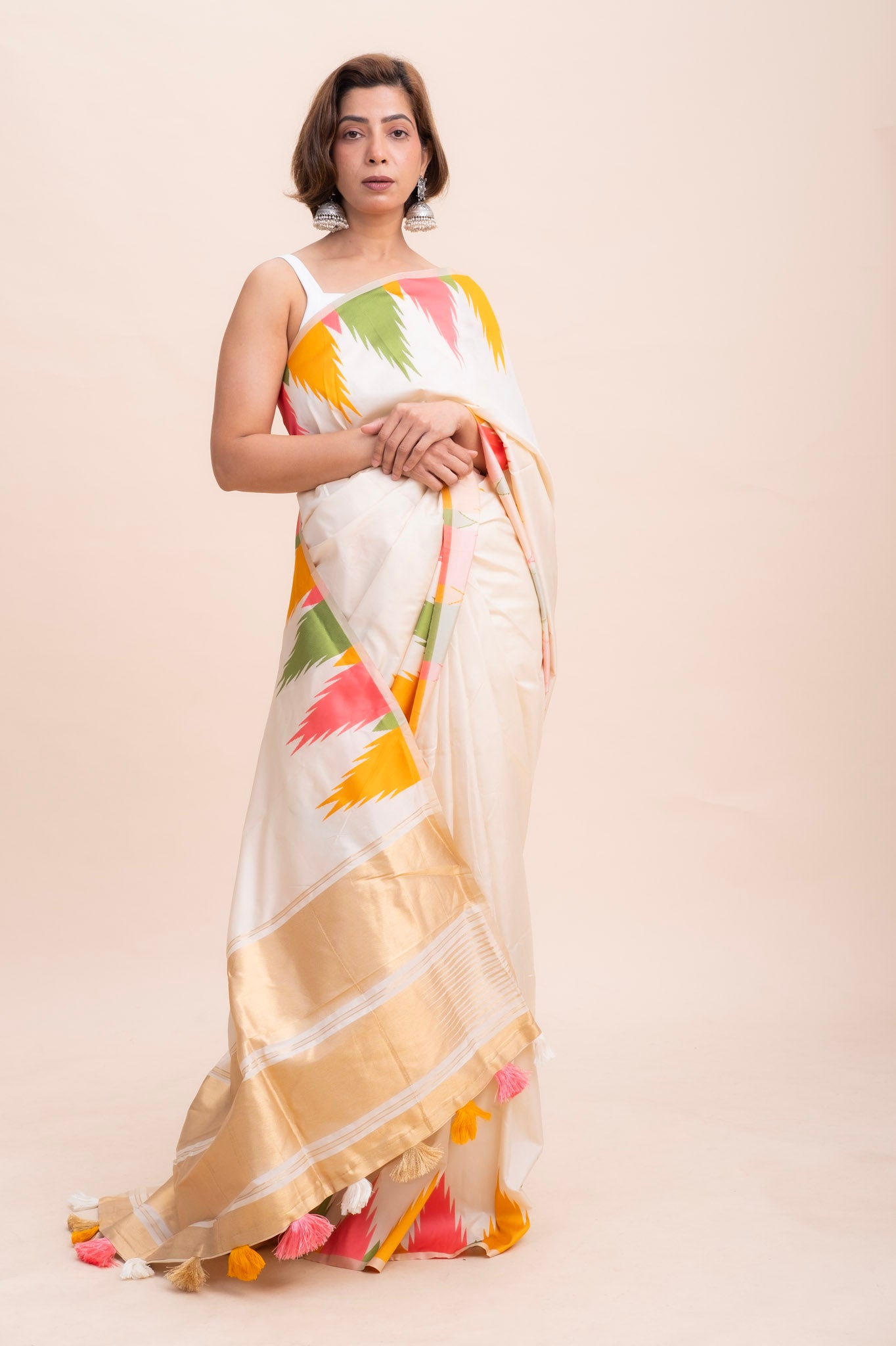 IVORY TEMPLE DESIGN SAREE