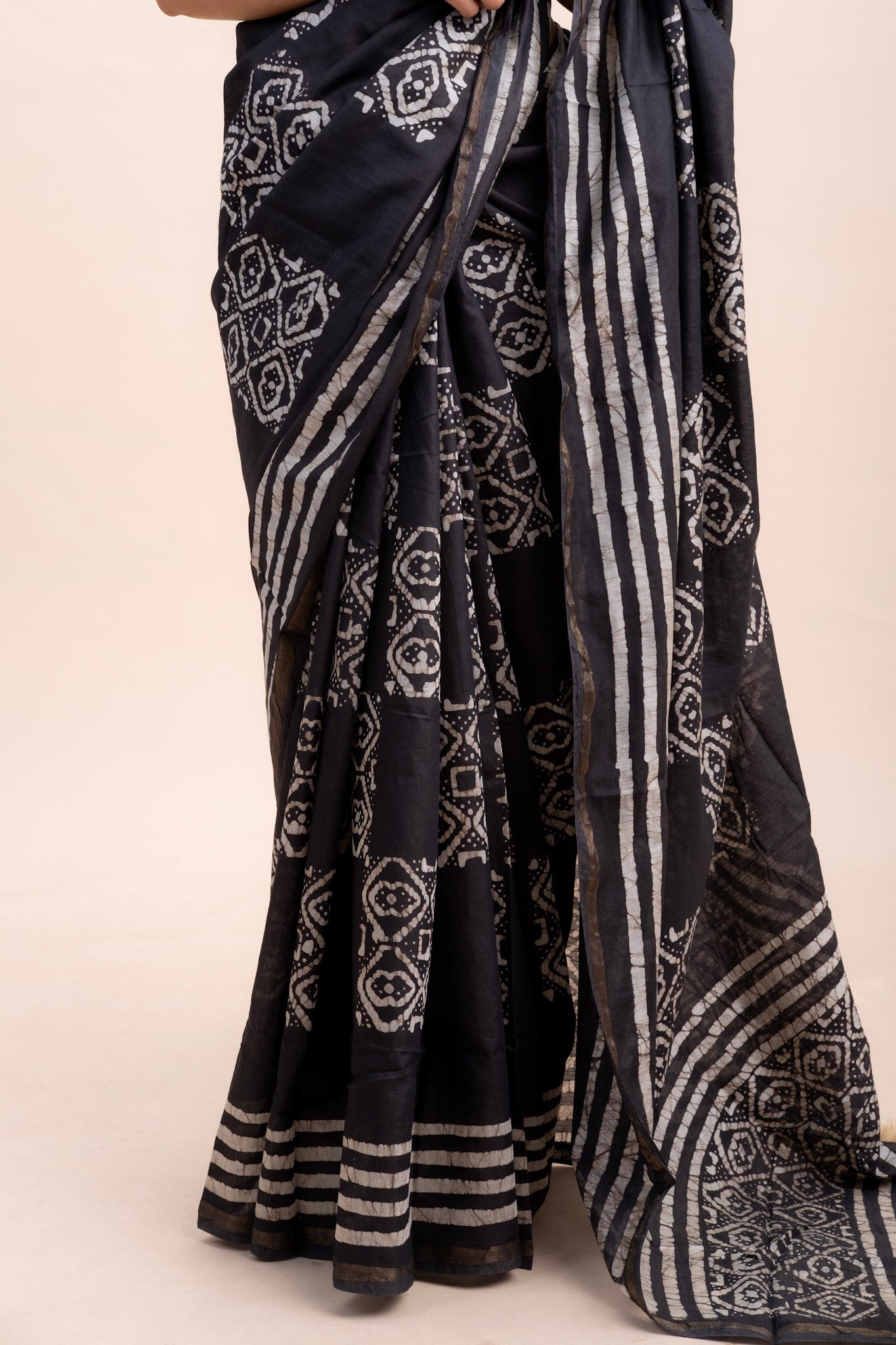 BLACK BATIK PRINTED COTTON SAREE