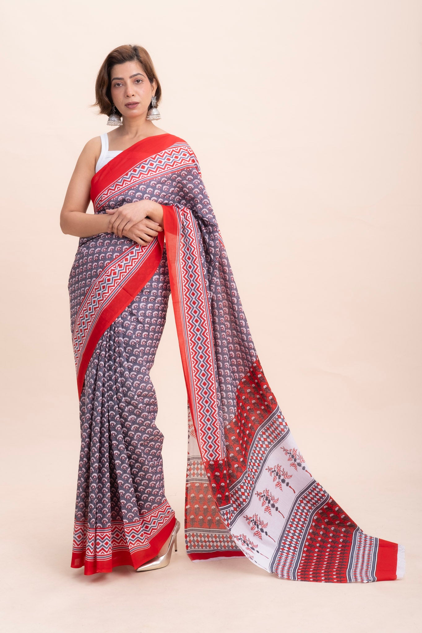 GREY IKAT COTTON SAREE