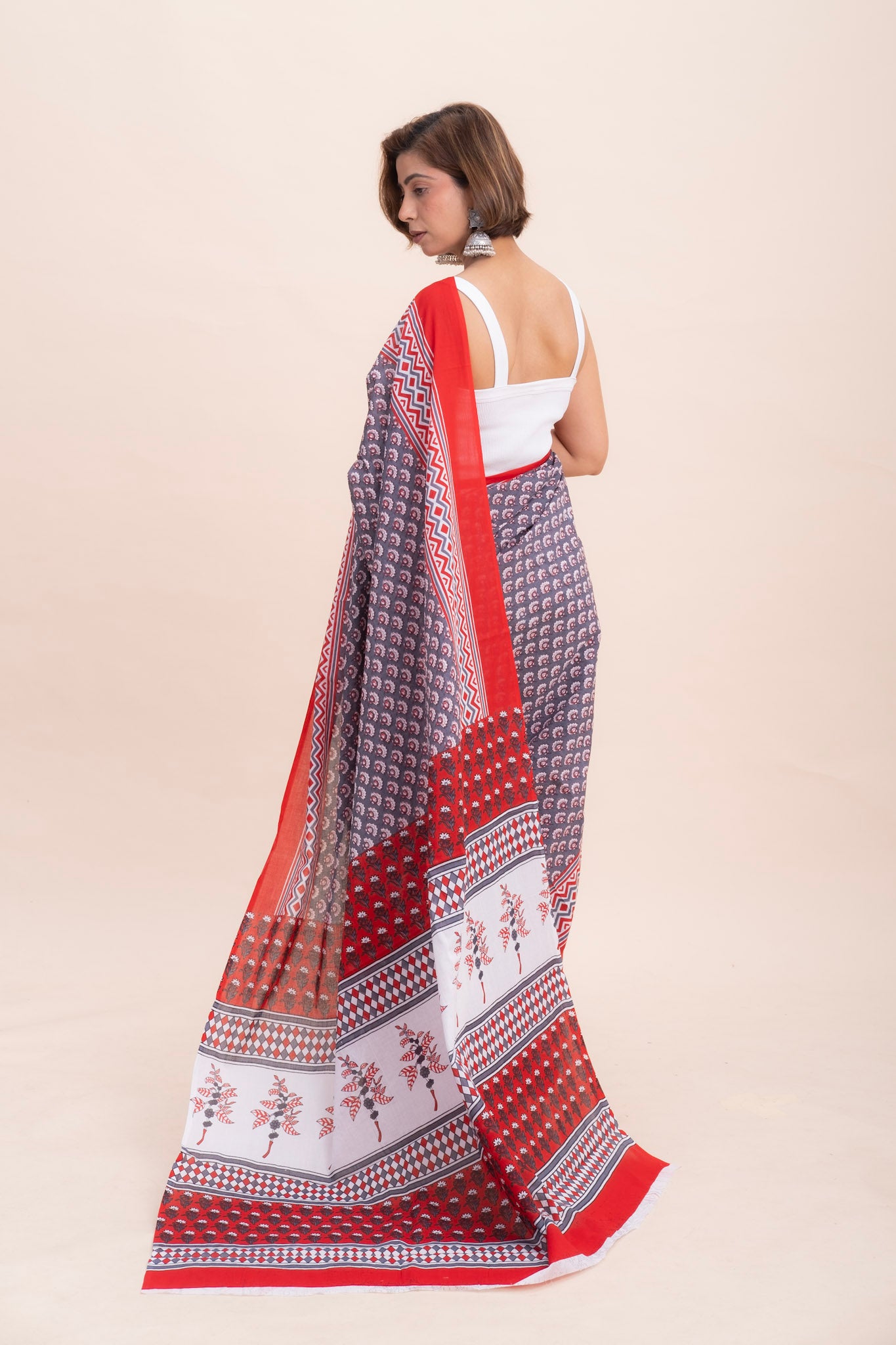 GREY IKAT COTTON SAREE