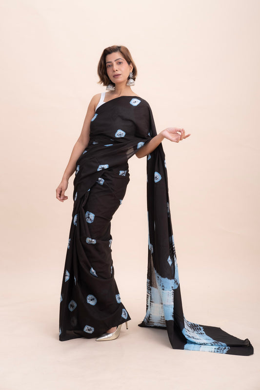 BLACK TIE DYE COTTON SAREE