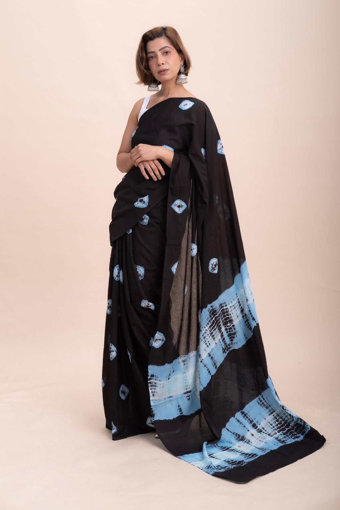 BLACK TIE DYE COTTON SAREE