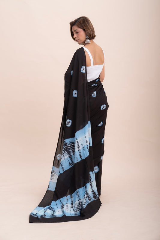 BLACK TIE DYE COTTON SAREE