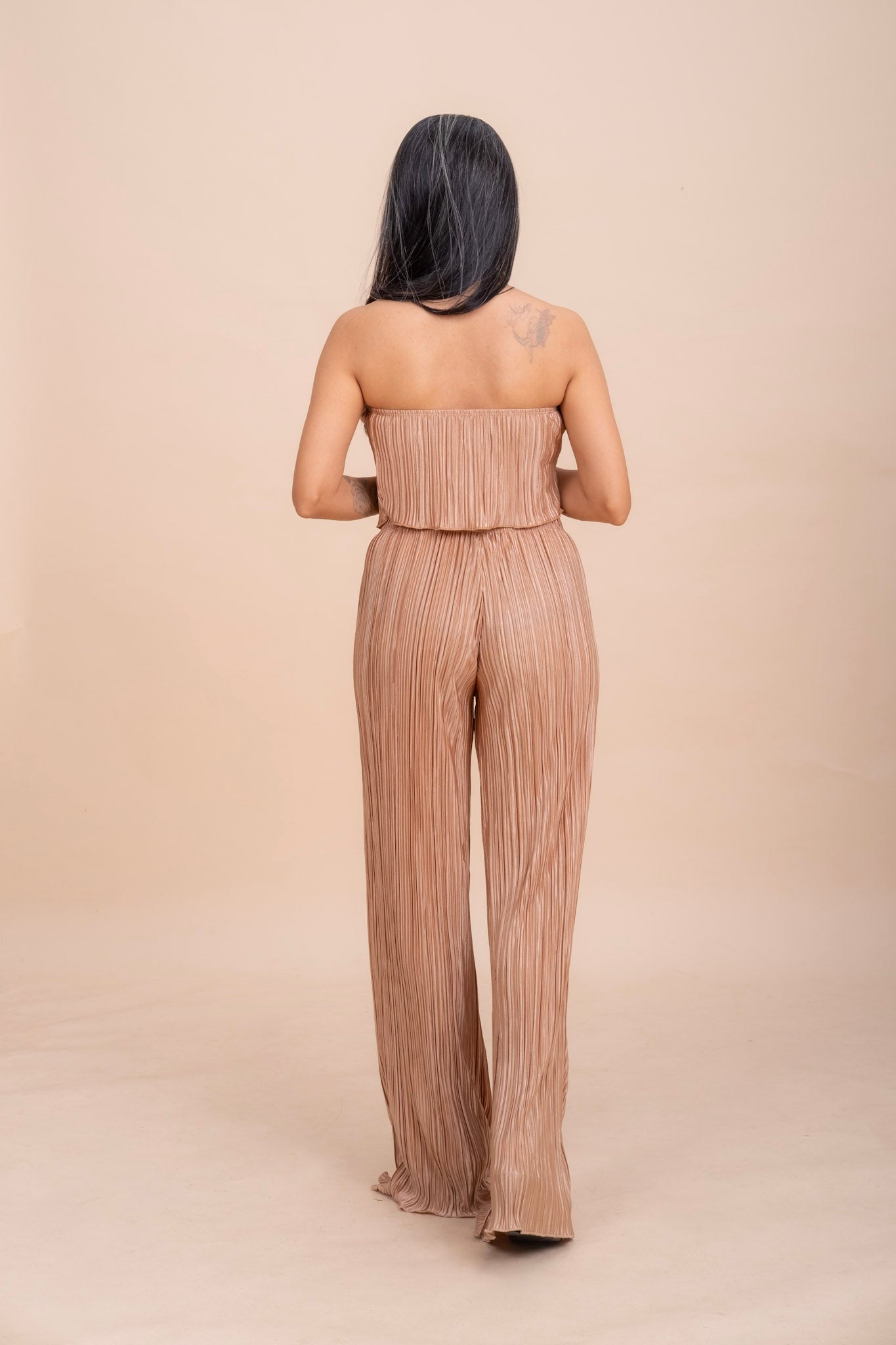 CO-ORD SET : APRICOT PLEATED BANDEAU TOP AND PANTS