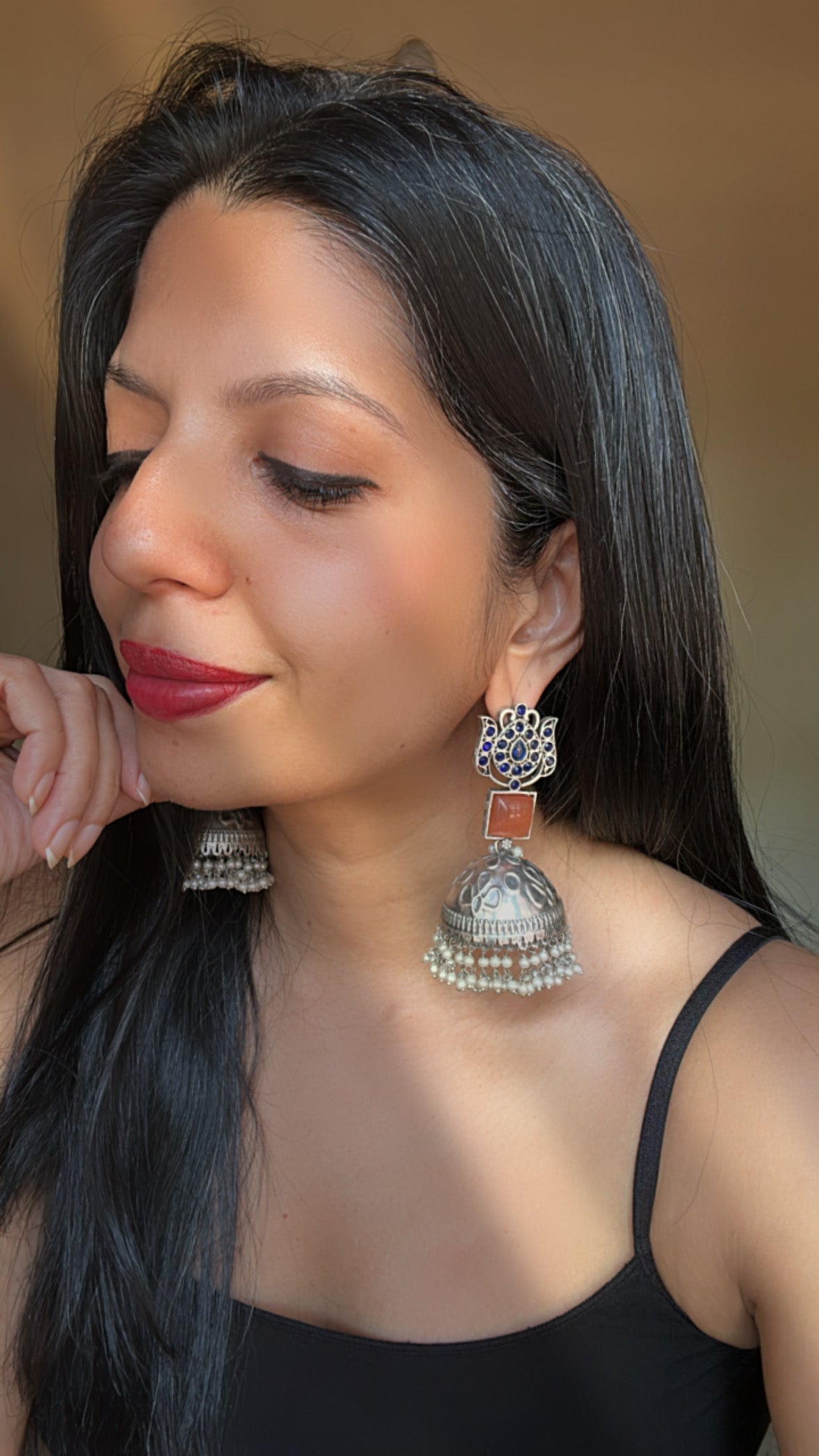 KADAMBARI BLUE MONALISA AND SILVER JHUMKAS