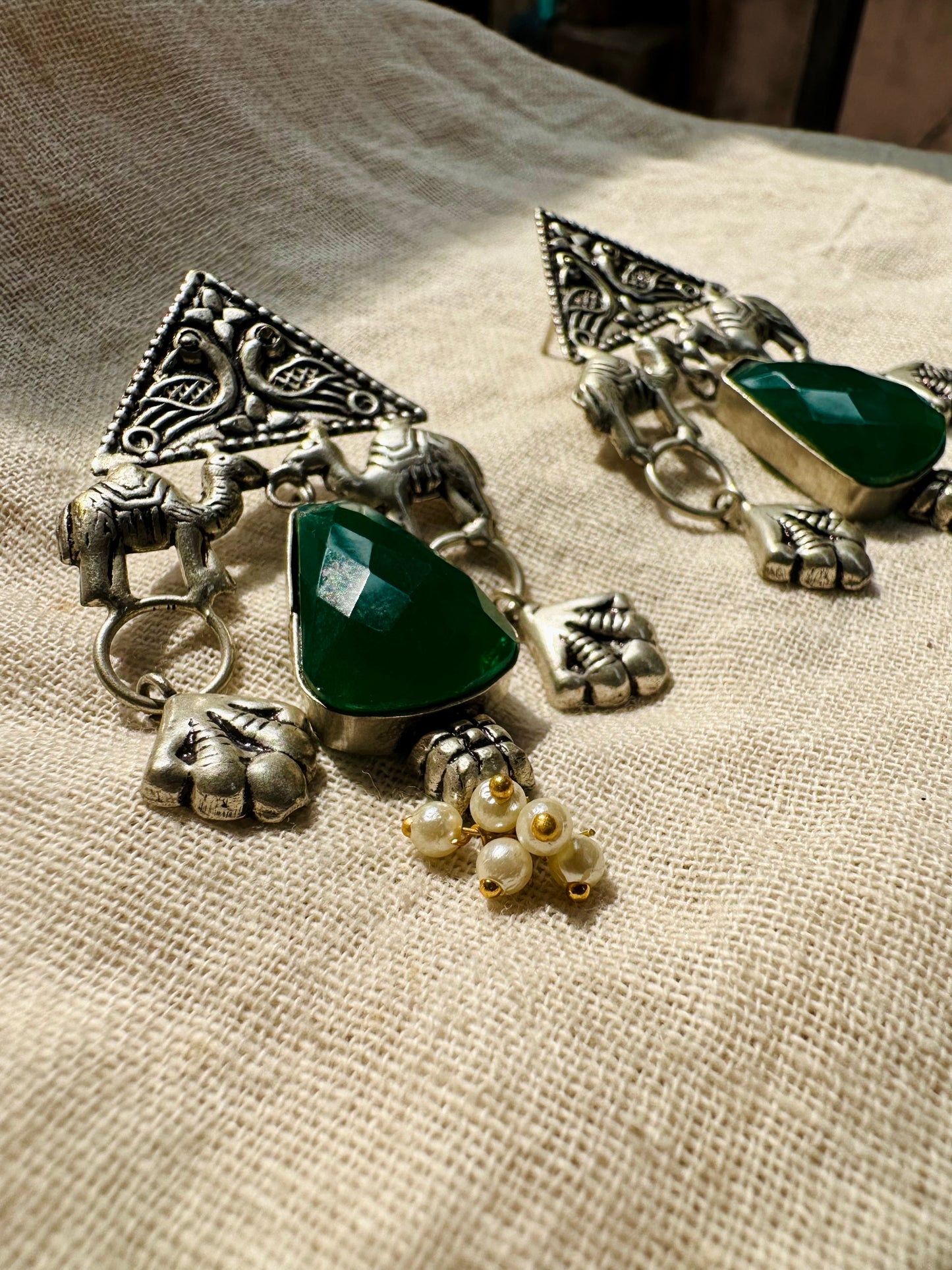 EMERALD GREEN & SILVER EARRINGS