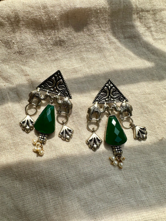 EMERALD GREEN & SILVER EARRINGS