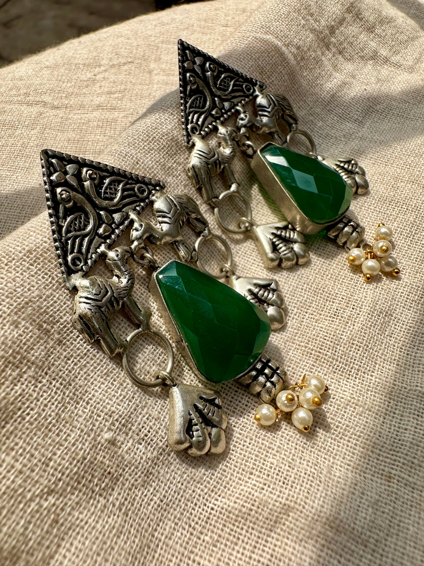 EMERALD GREEN & SILVER EARRINGS