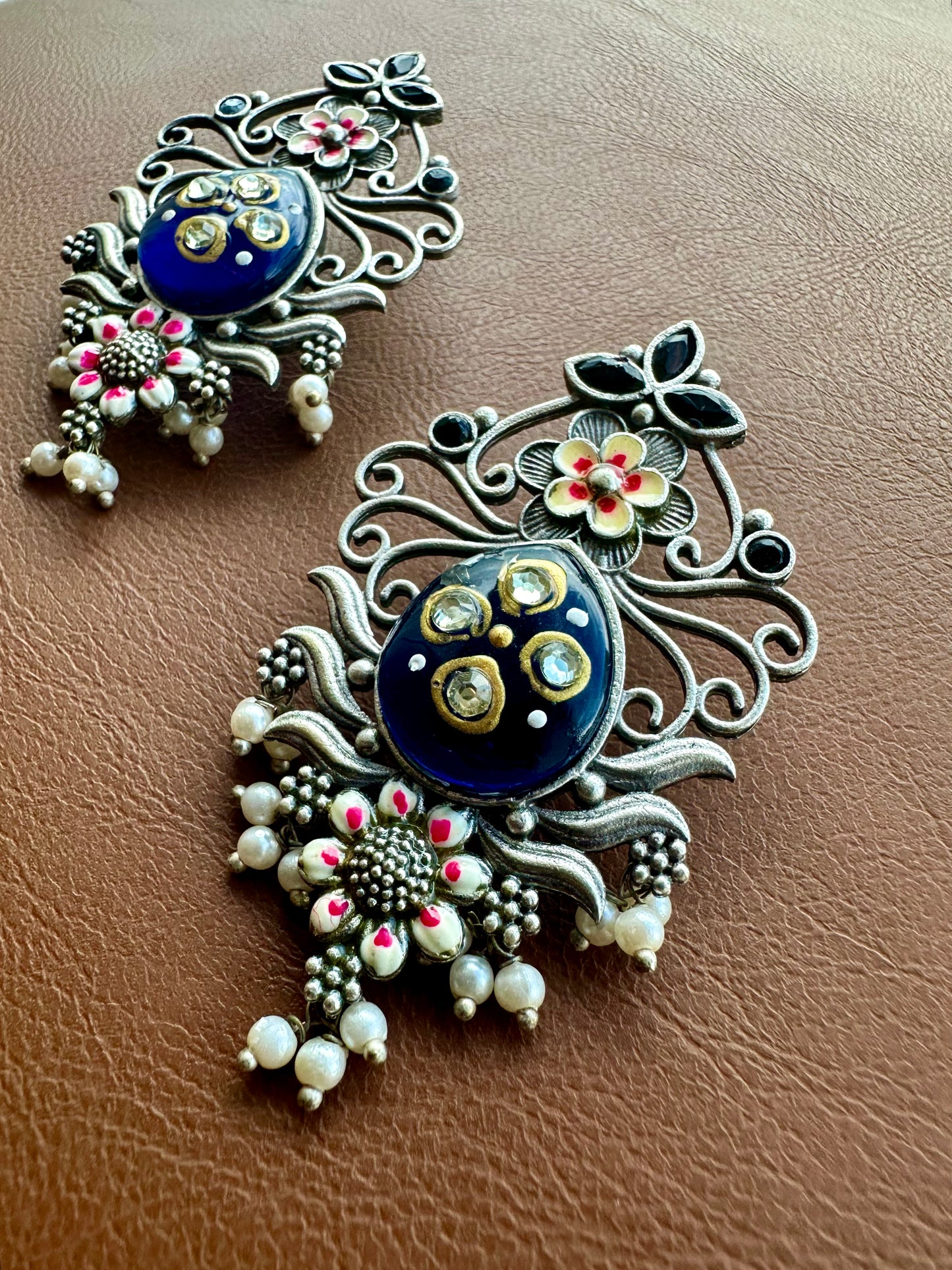 FLEUR VINTAGE BLUE ENAMEL EARRINGS